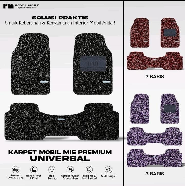 ROYAL MART Karpet Mobil Mie Premium Universal/Untuk Semua Mobil Tebal 18mm Mudah Dibersihkan