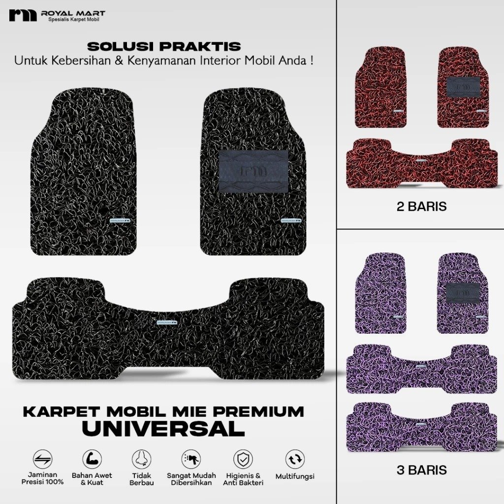 ROYAL MART Karpet Mobil Mie Premium Universal/Untuk Semua Mobil Tebal 18mm Mudah Dibersihkan